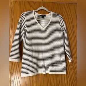 Elena Wang Striped V-Neck Sweater - NWT - Size S Black and White
